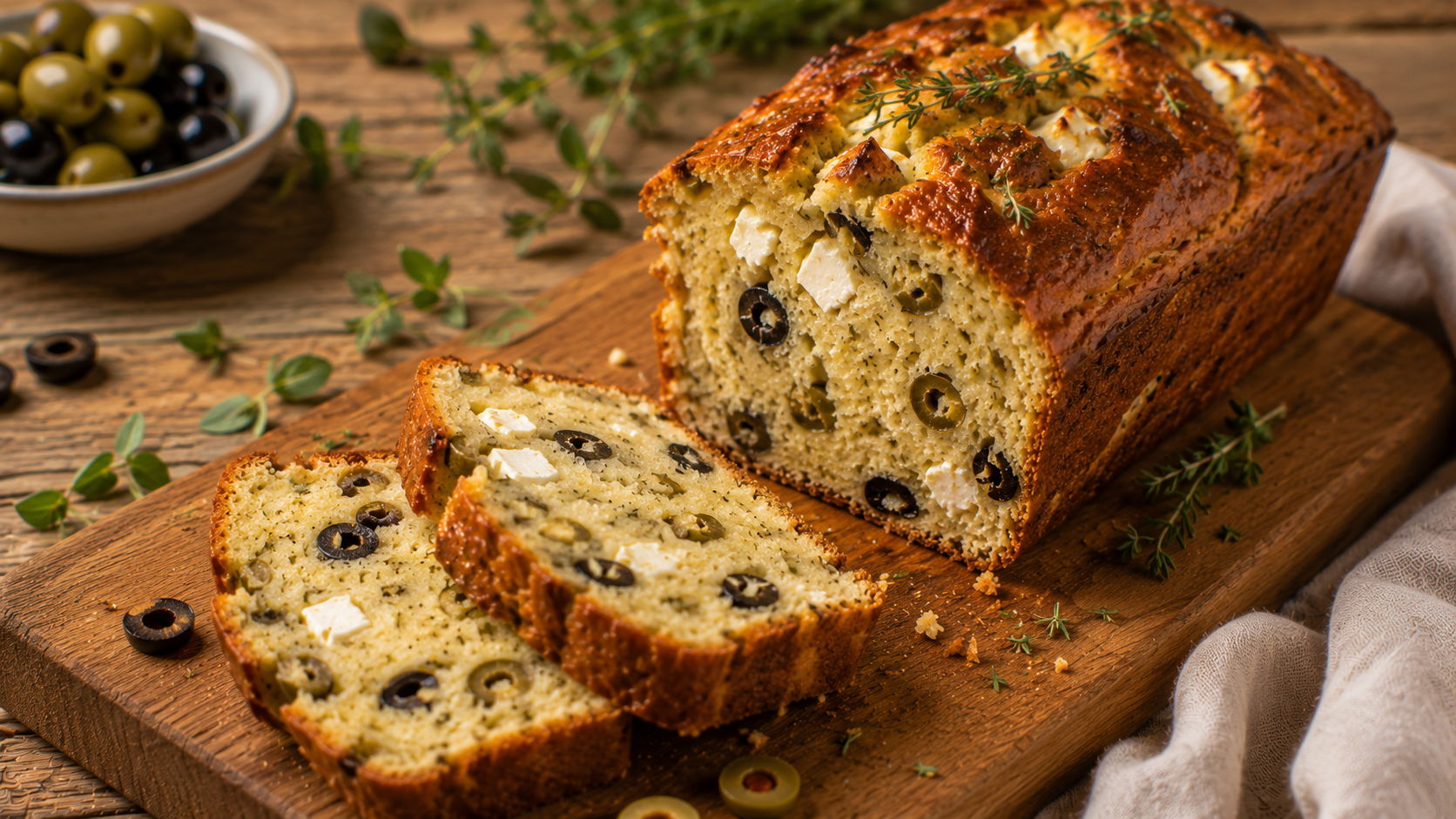 Cake salé olives feta et herbes