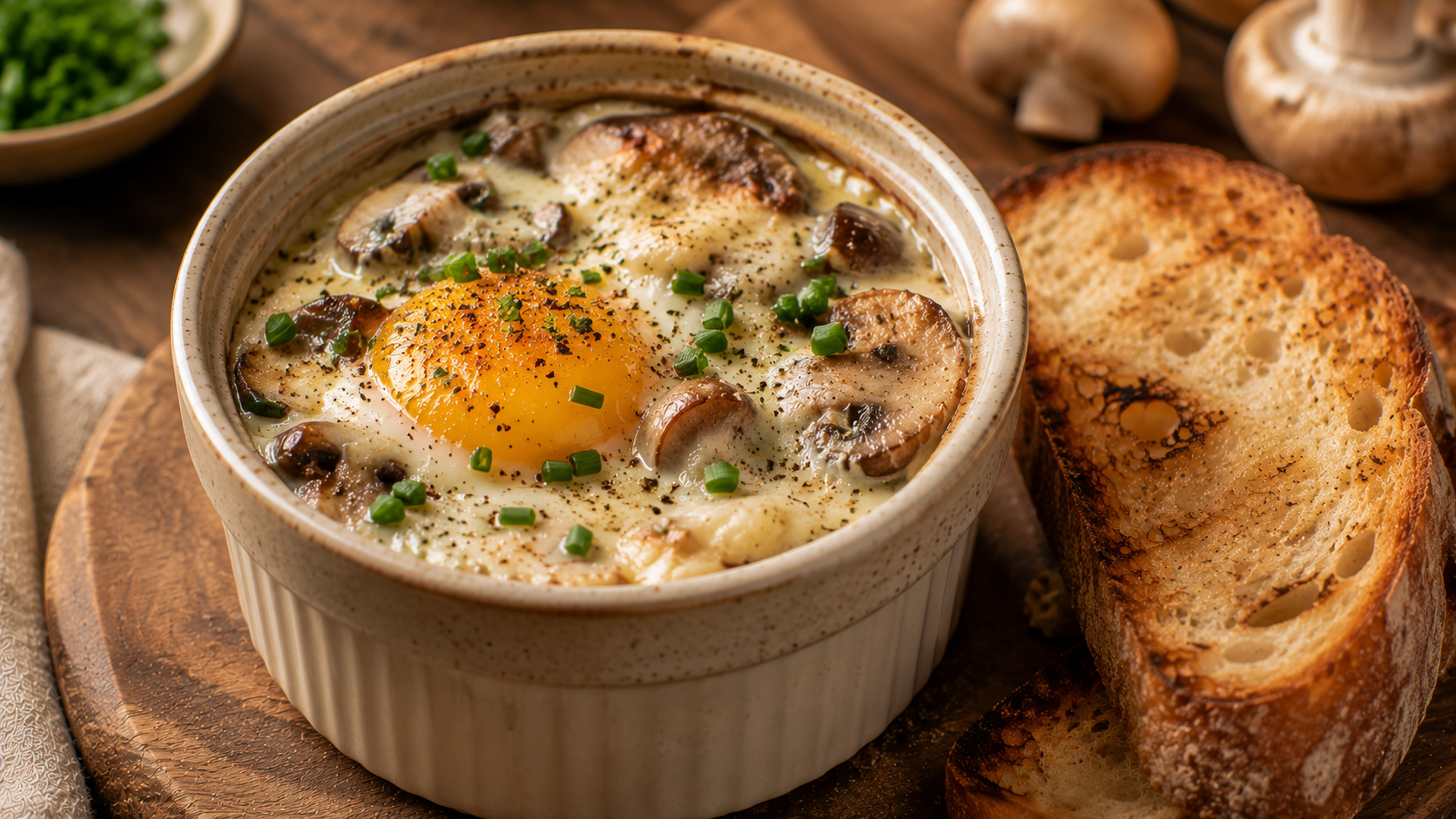 Œufs cocotte crème champignons et ciboulette