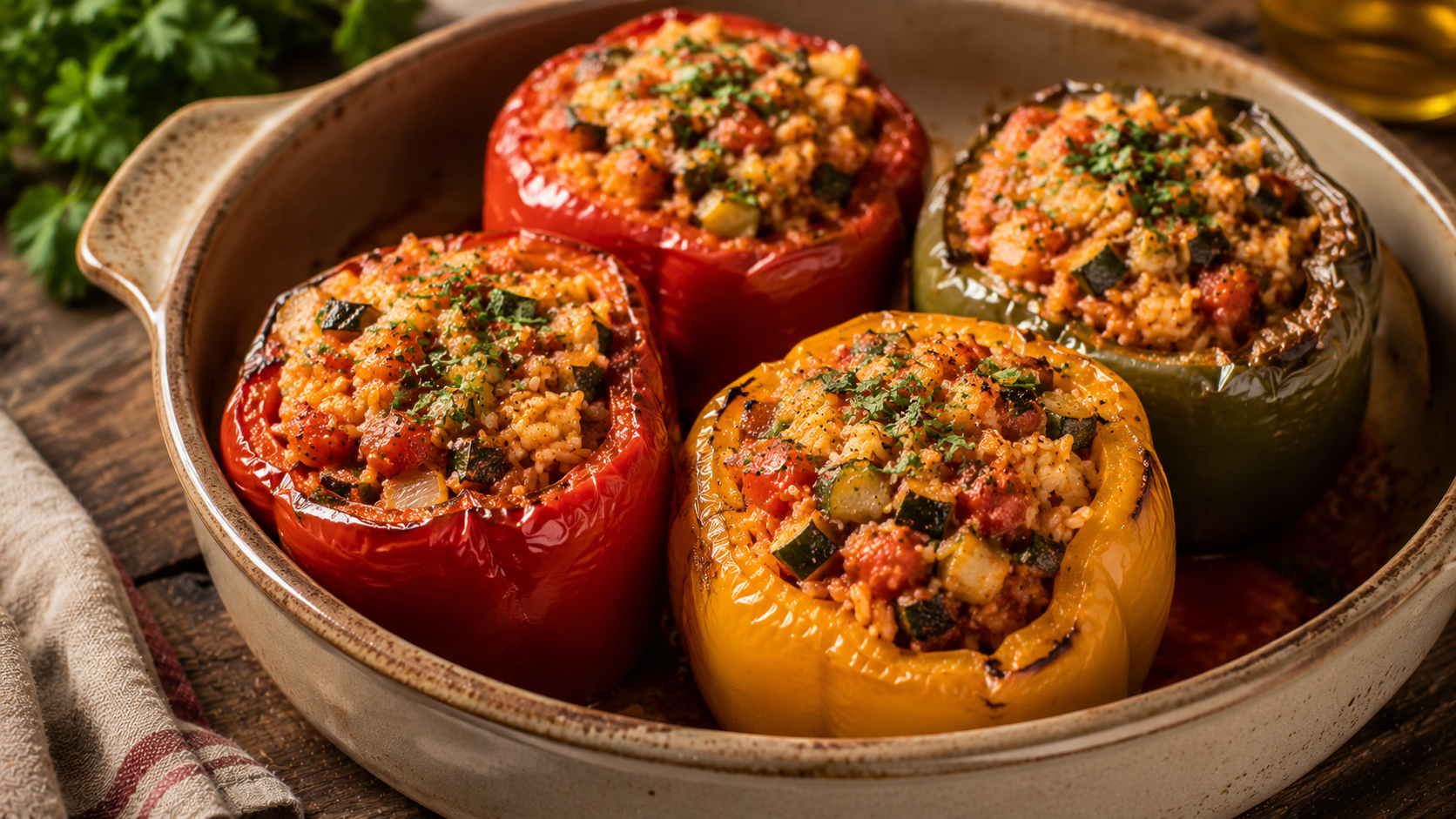 Poivrons farcis au riz et légumes