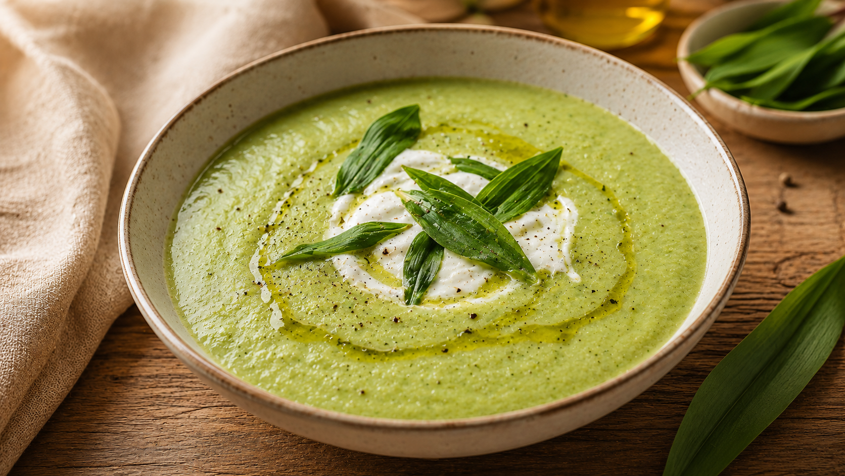 Soupe veloutée pommes de terre et ail des ours